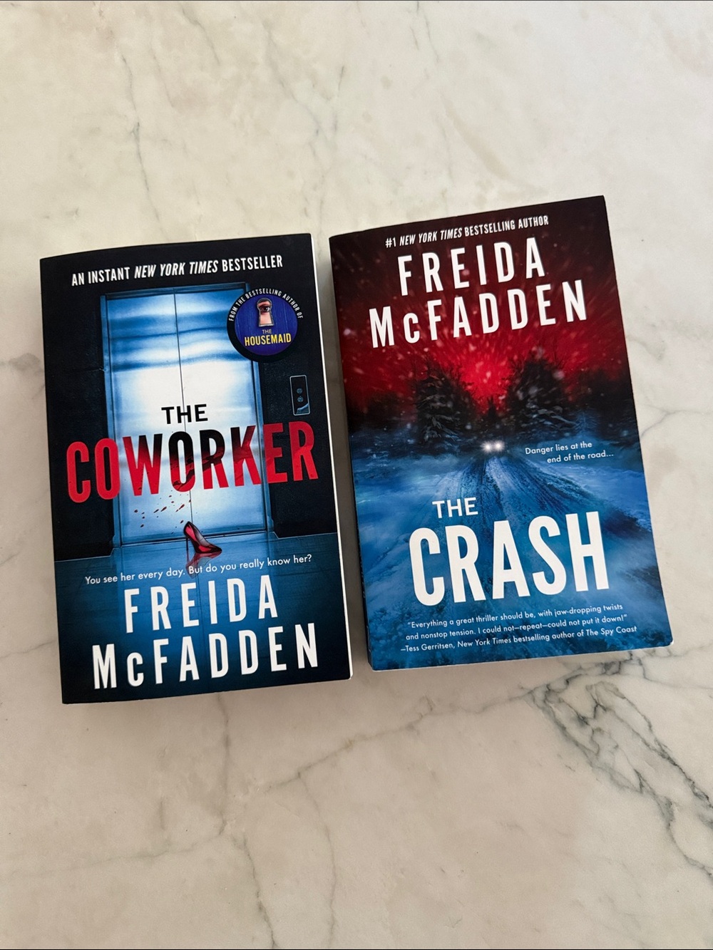 Freida McFadden Paperback Books - The Coworker & The Crash (Blue/Red Covers)